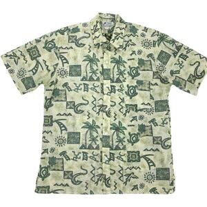 Vintage Malihini Shirt Mens L Large Inside Out Island Hawaiian Tribal Made USA